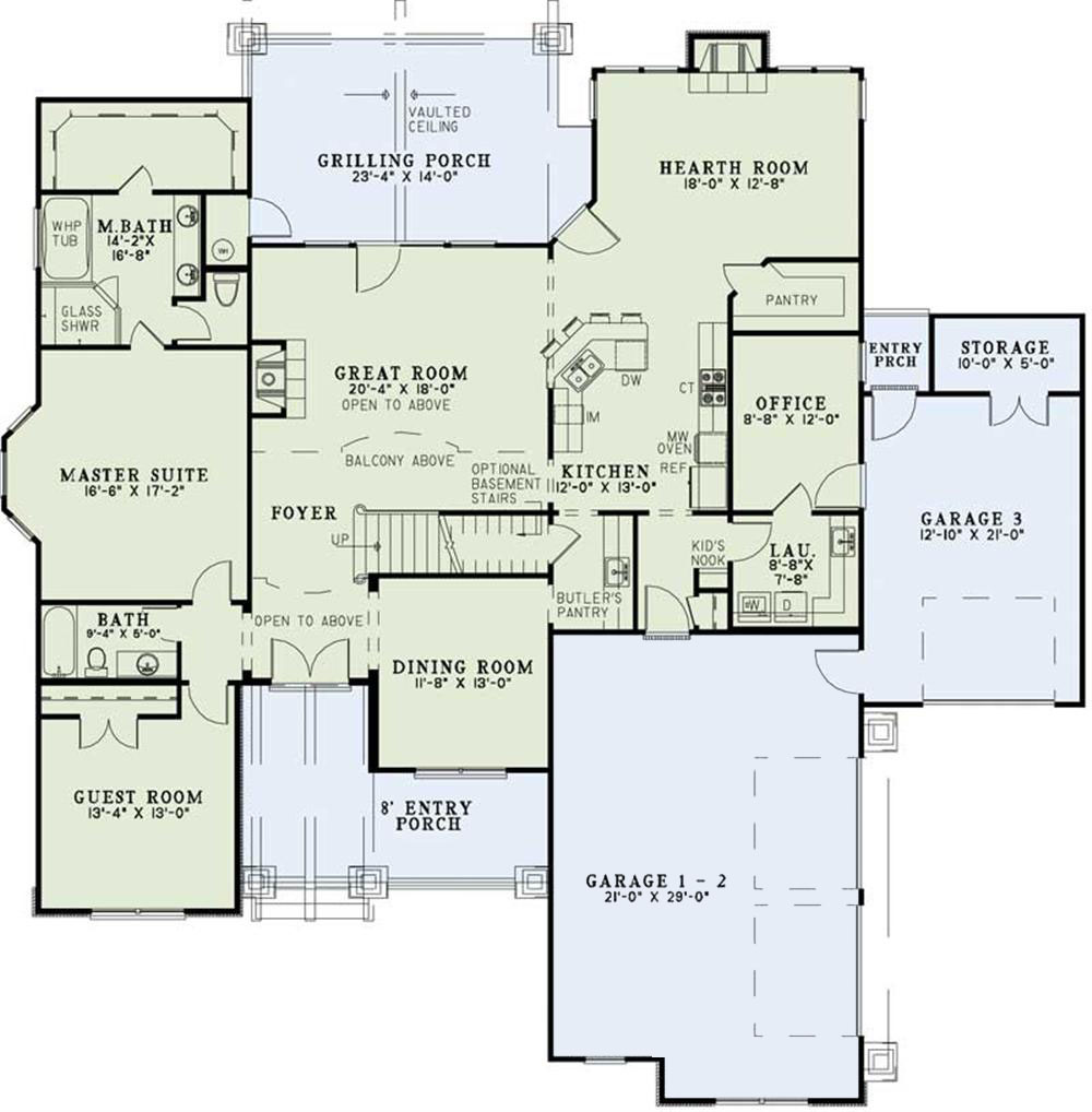 Floor Plan First Story of Country Plan #153-1092